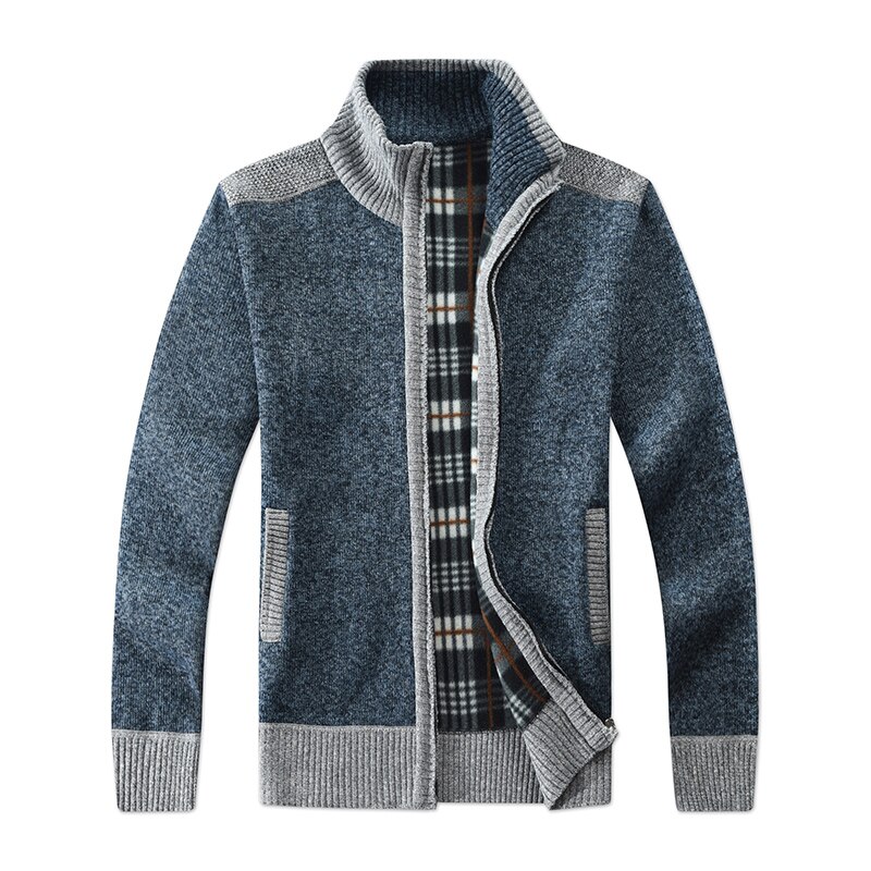 New Men&s Sweater Coat Fashion Patchwork Cardigan Men Knitted Sweater Jacket Slim Fit Stand Collar Thick Warm Cardig